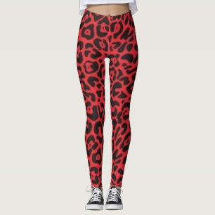 Red Black Leopard Pattern Print Design Leggings