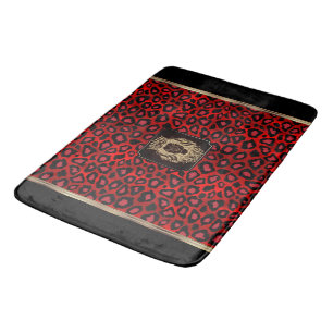 Red & Black Leopard Pattern with a Lion Head Bath Mat
