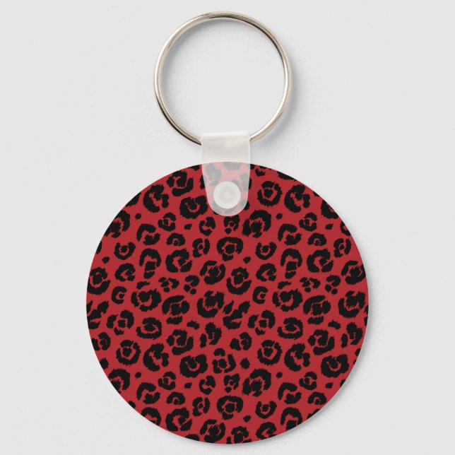Red Black Leopard Print Key Ring (Front)