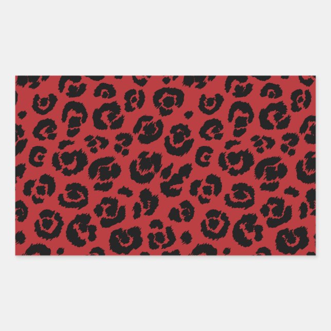 Red Black Leopard Print Rectangular Sticker (Front)