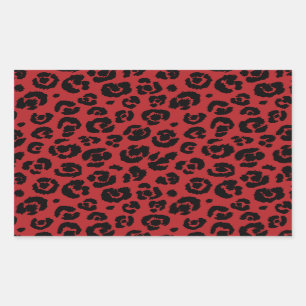 Red Black Leopard Print Rectangular Sticker