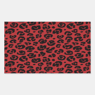 Red Black Leopard Print Rectangular Sticker