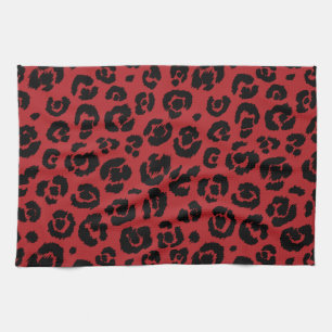 Red Black Leopard Print Tea Towel