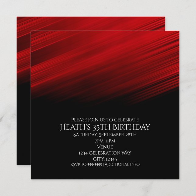 Red & Black Light Streaks Birthday Party Invitation (Front/Back)