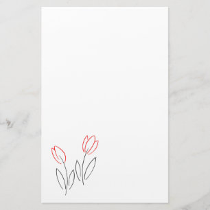 Red Black Linear Tulips Stationery