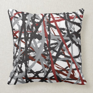 RED BLACK LINES DESIGN Retro Throw Pillow