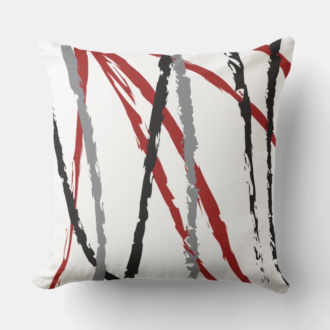 RED BLACK LINES DESIGN Retro Throw Pillow (Front)