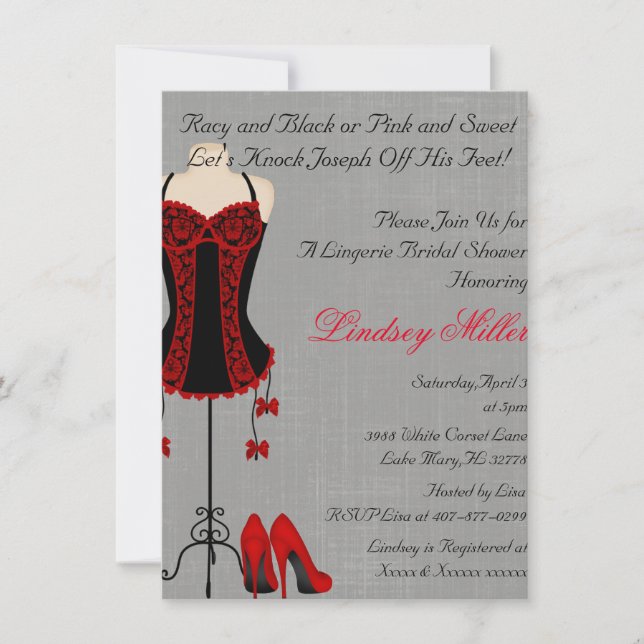 Red & Black Lingerie Bridal Shower Invite (Front)