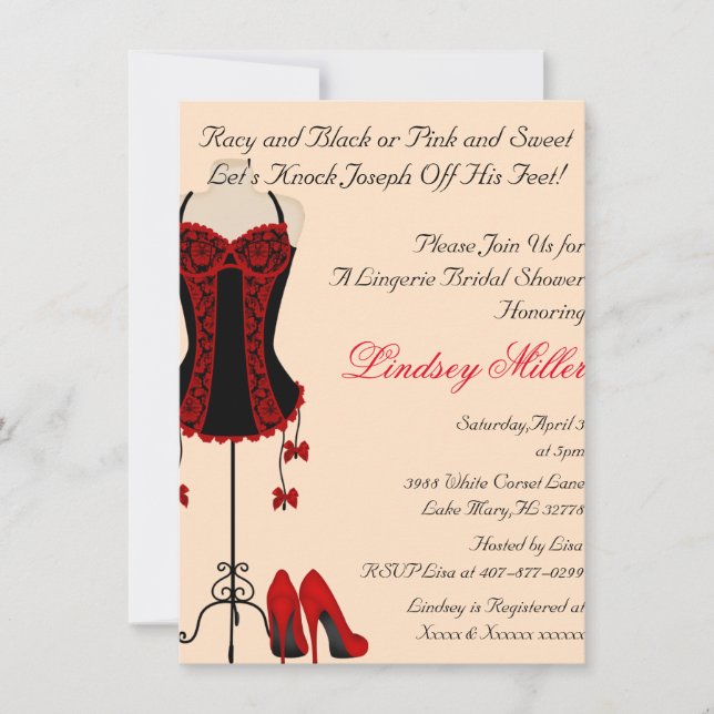 Red & Black Lingerie Bridal Shower Invite (Front)