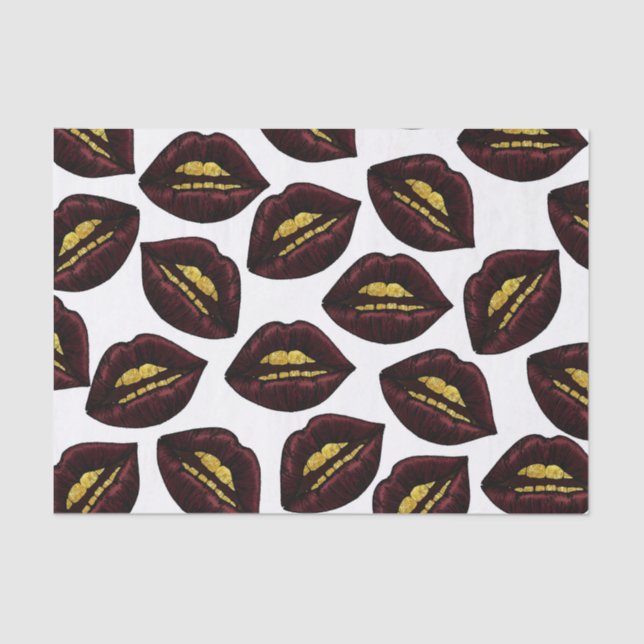 Red Black Lips and Faux Sparkly Gold Grill Teeth Tissue Paper (Front)