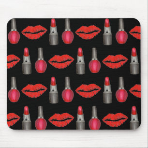 Red Black Lipstick Kiss Nail Polish Makeup Beauty Mouse Pad