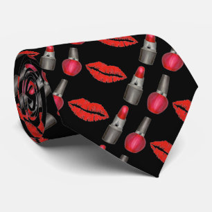 Red Black Lipstick Lips Kiss Valentine's Day Tie