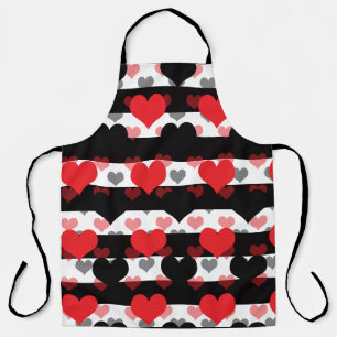 Red Black Love Hearts With Black White Stripes Apron