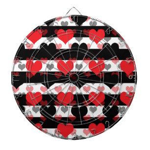 Red Black Love Hearts With Black White Stripes  Dartboard