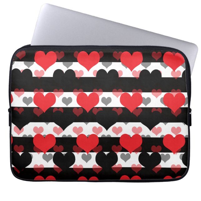 Red Black Love Hearts With Black White Stripes  Laptop Sleeve (Front)