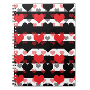 Red Black Love Hearts With Black White Stripes Notebook