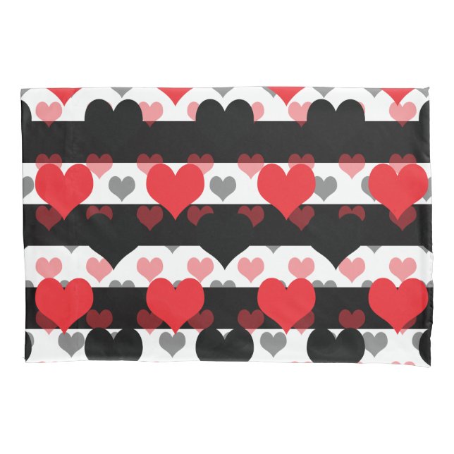 Red Black Love Hearts With Black White Stripes  Pillowcase (Front)