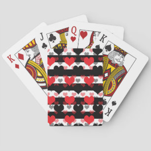 Red Black Love Hearts With Black White Stripes Playing Cards