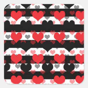 Red Black Love Hearts With Black White Stripes Square Sticker