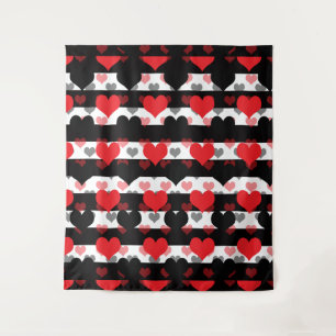 Red Black Love Hearts With Black White Stripes  Tapestry