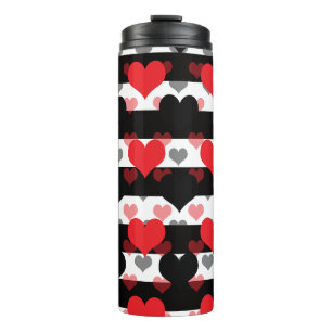 Red Black Love Hearts With Black White Stripes Thermal Tumbler