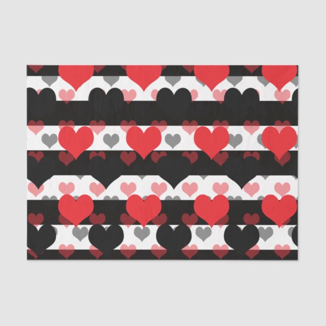 Red Black Love Hearts With Black White Stripes  Tissue Paper (Front)