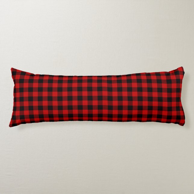 Red Black Lumberjack Plaid Body Cushion (Front)