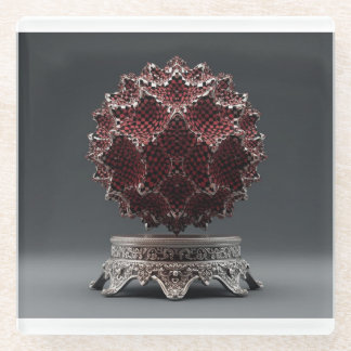 Red & Black Mandelbrot Sphere On Silver Pedestal Glass Coaster