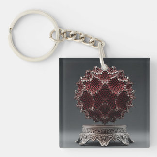 Red & Black Mandelbrot Sphere On Silver Pedestal Key Ring