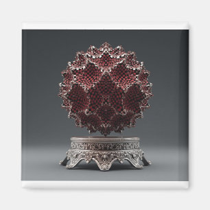 Red & Black Mandelbrot Sphere On Silver Pedestal Magnet