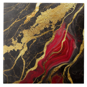 Red Black Marble Pattern with Gold Ceramic Tile