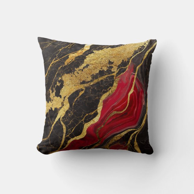 Red Black Marble Pattern with Gold Cushion (Front)