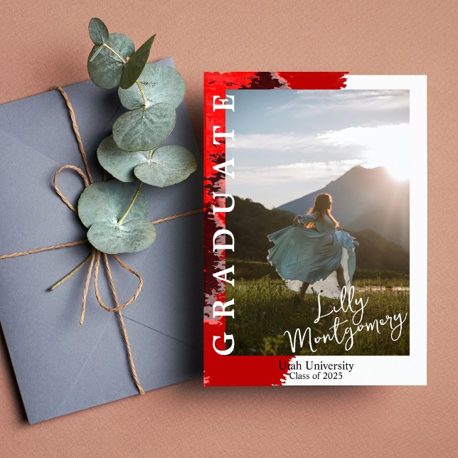 Red Black Marble Photo Graduation Announcement (Creator Uploaded)