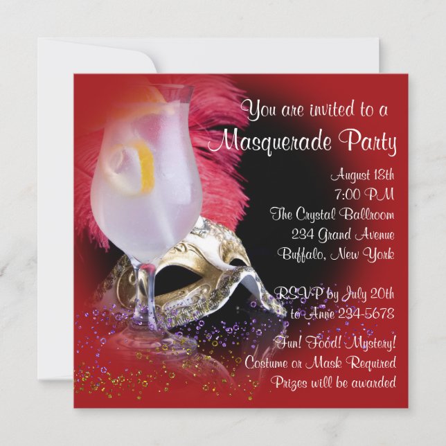 Red Black Masquerade Party Invitations (Front)