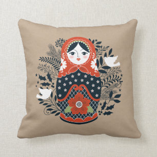 Red Black Matryoshka Nesting Doll Christmas Cushion