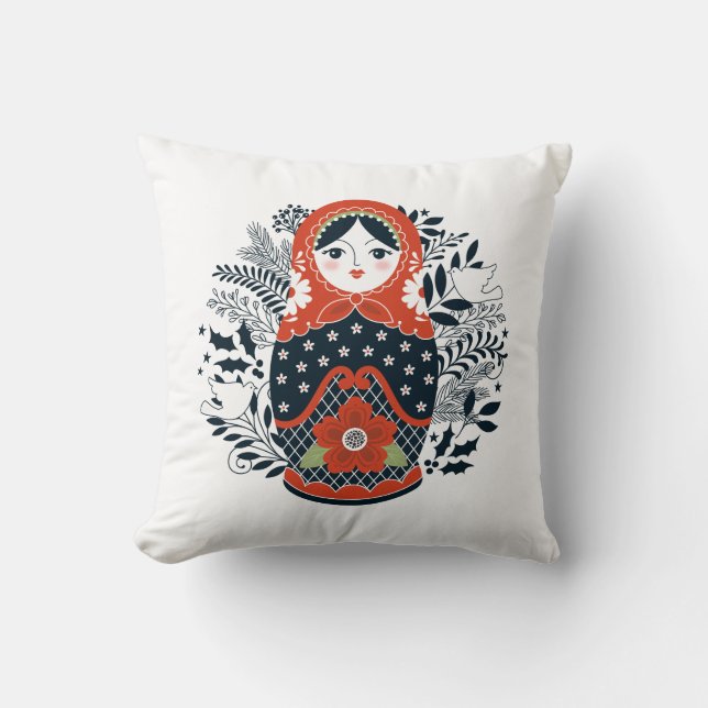 Red Black Matryoshka Nesting Doll Cushion (Front)