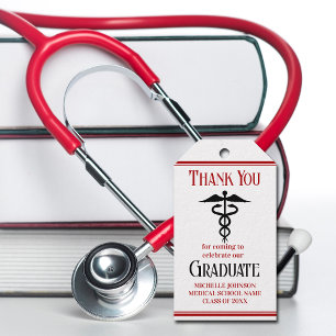 Red Black Medical School Custom Graduation Party Gift Tags
