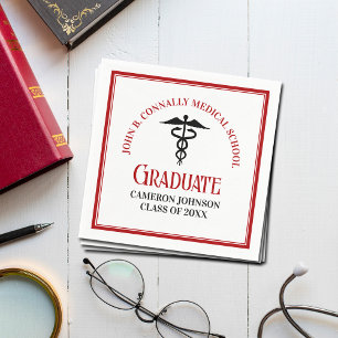 Red Black Medical School Custom Graduation Party Napkin