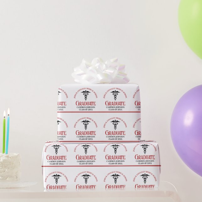 Red Black Medical School Custom Graduation Wrapping Paper (Party Gifts)