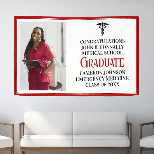Red Black Medical School Photo Graduation Party Banner