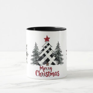 Red Black Merry Christmas Trees Snowflakes Mug