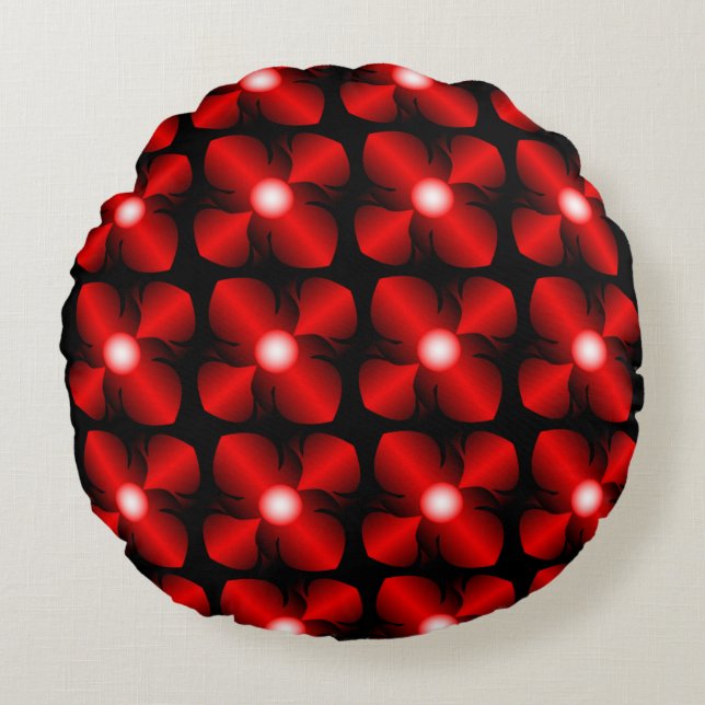red & black metallic flowers floral goth pattern   round cushion (Front)