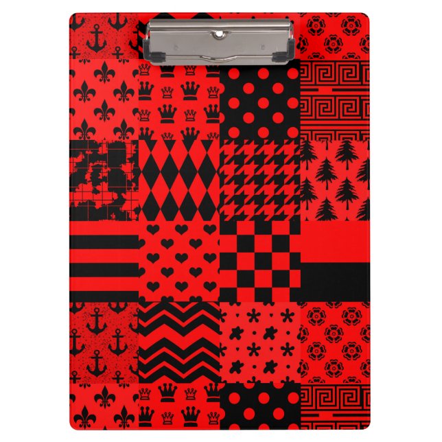 Red Black Mixed Patterns Patchwork Design  Clipboard (Front)