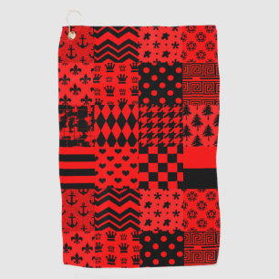 Red Black Mixed Patterns Patchwork Design  Golf Towel