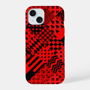 Red Black Mixed Patterns Patchwork Design  iPhone 15 Case