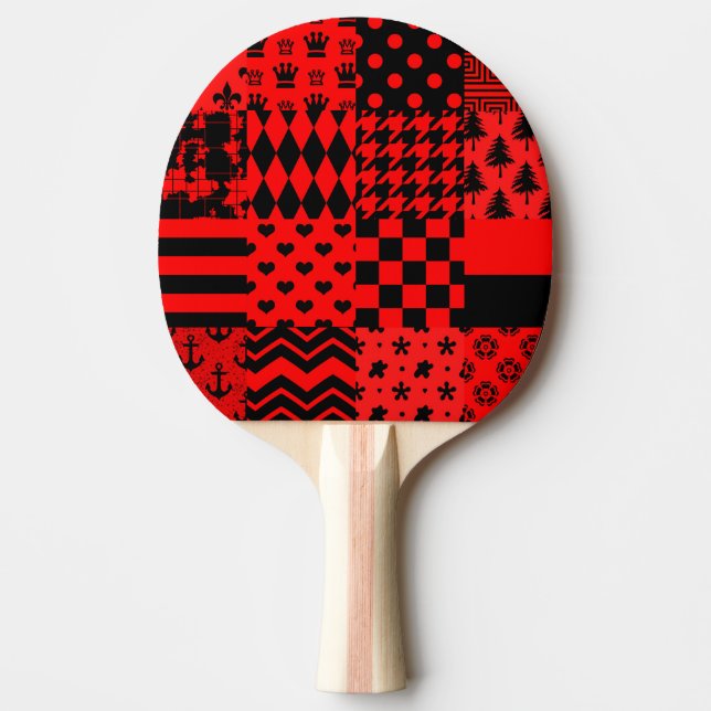 Red Black Mixed Patterns Patchwork Design  Ping Pong Paddle (Front)