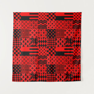 Red Black Mixed Patterns Patchwork Design Tapestry