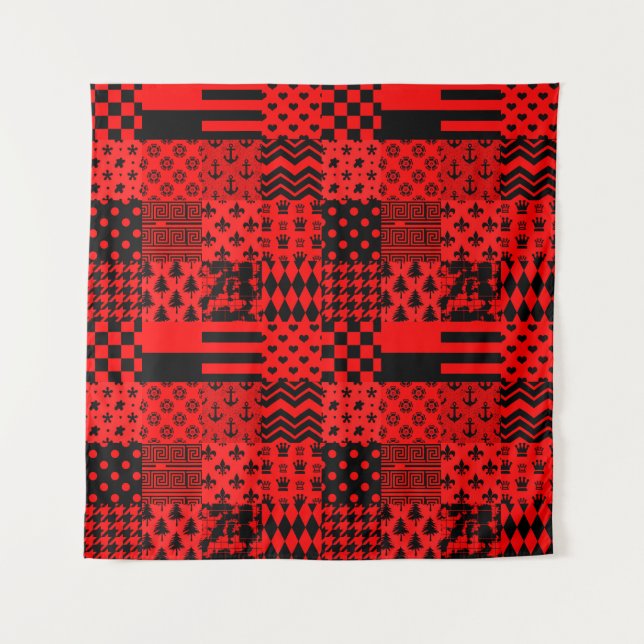 Red Black Mixed Patterns Patchwork Design  Tapestry (Front)