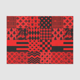Red Black Mixed Patterns Patchwork Design  Tissue Paper