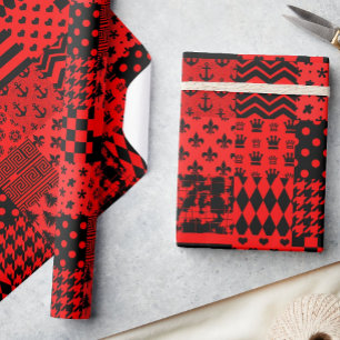 Red Black Mixed Patterns Patchwork Design Wrapping Paper
